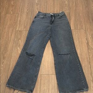 Good American Gray Distressed Flare Jeans